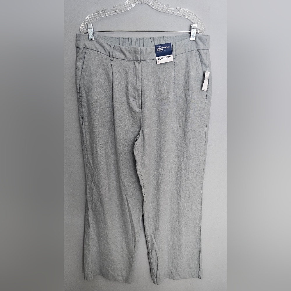 NWT Old Navy Taylor Linen Blend Wide Leg Trouser Pants Womens Size L Gray Casual